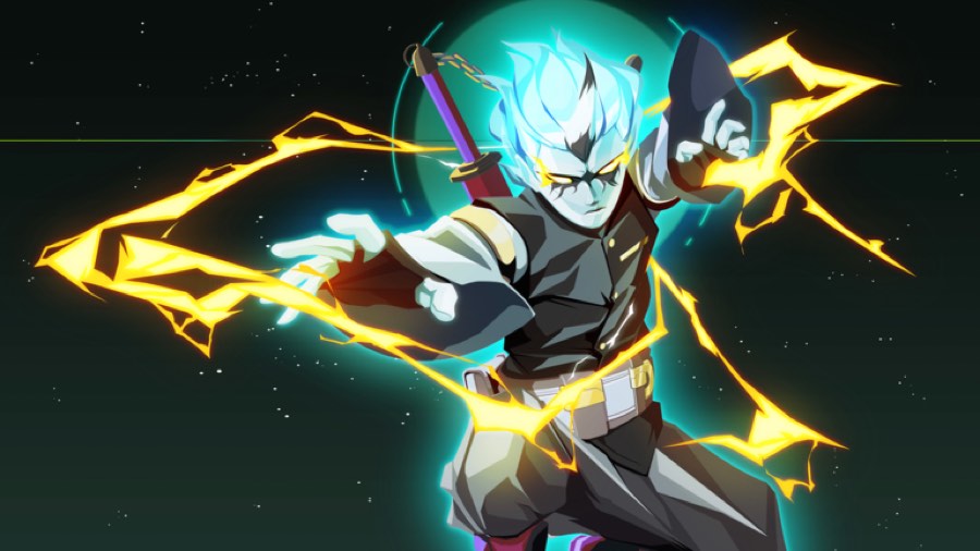 White-haired character wreathed in yellow lightning